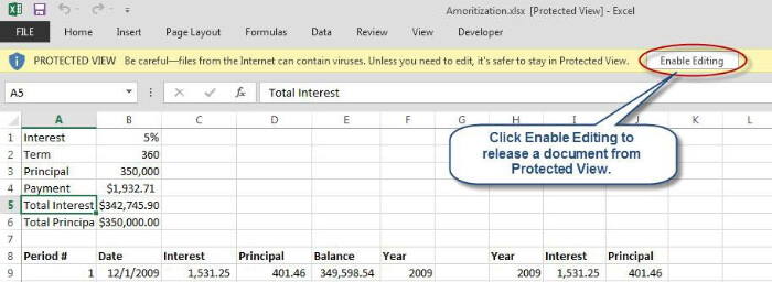 bỏ protected view trong excel 2010